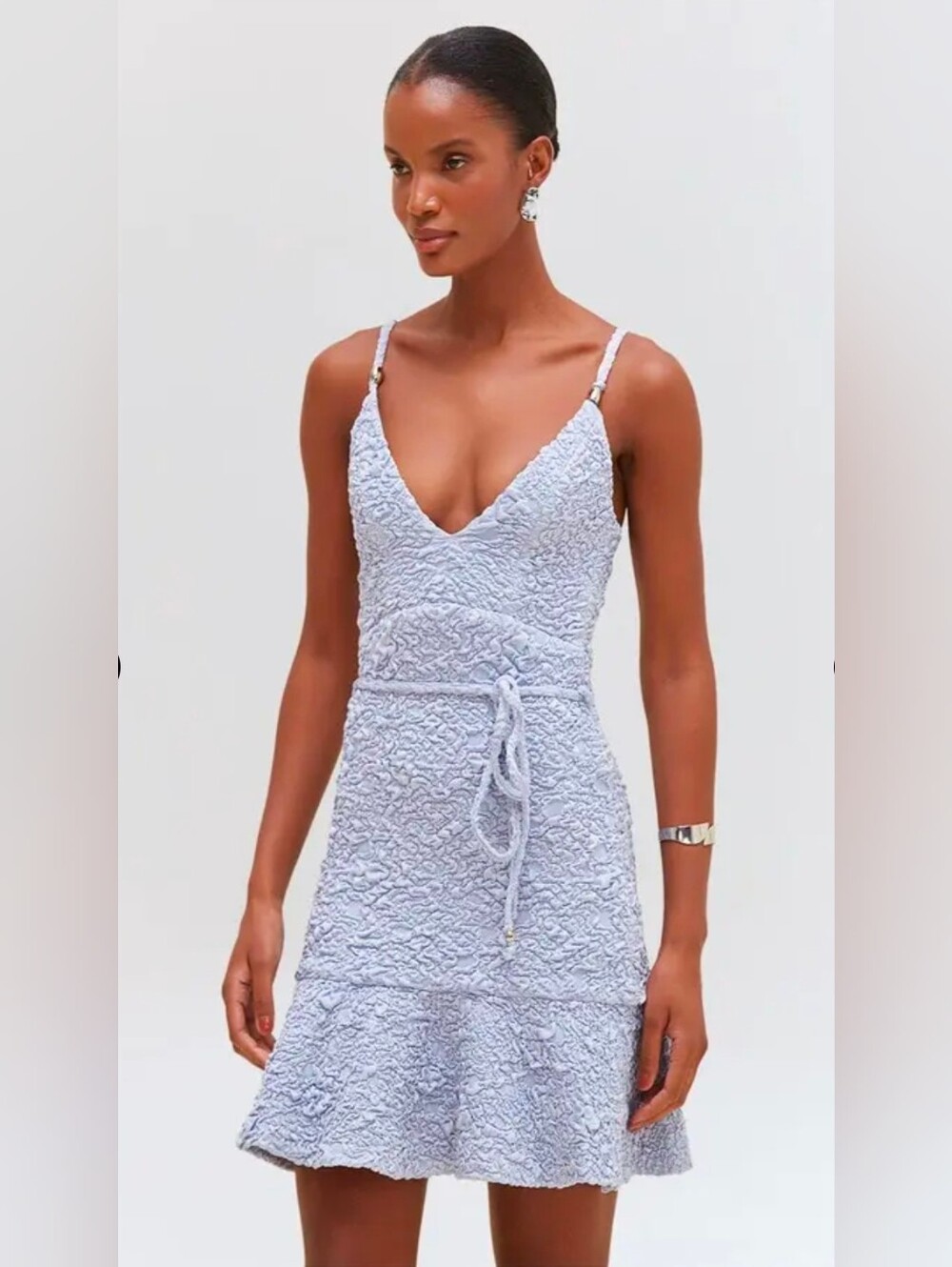 PATBO Blue Papillon V-neck Jacquard Mini Dress Adjustable Straps Size Medium